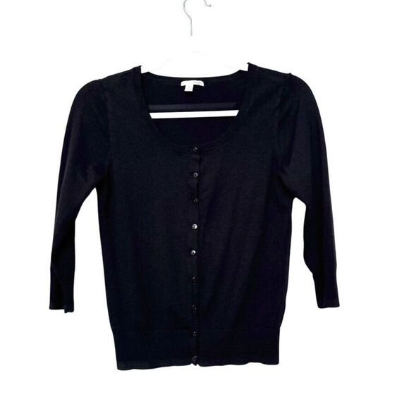 Halogen Long Sleeve Button Up Cardigan Sweater Women S Black Preppy Business - Picture 1 of 5